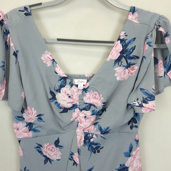 Candies Ruffled Midi Dress Babydoll Lined High Low Women S Gray Pink Floral - Picture 13 of 14